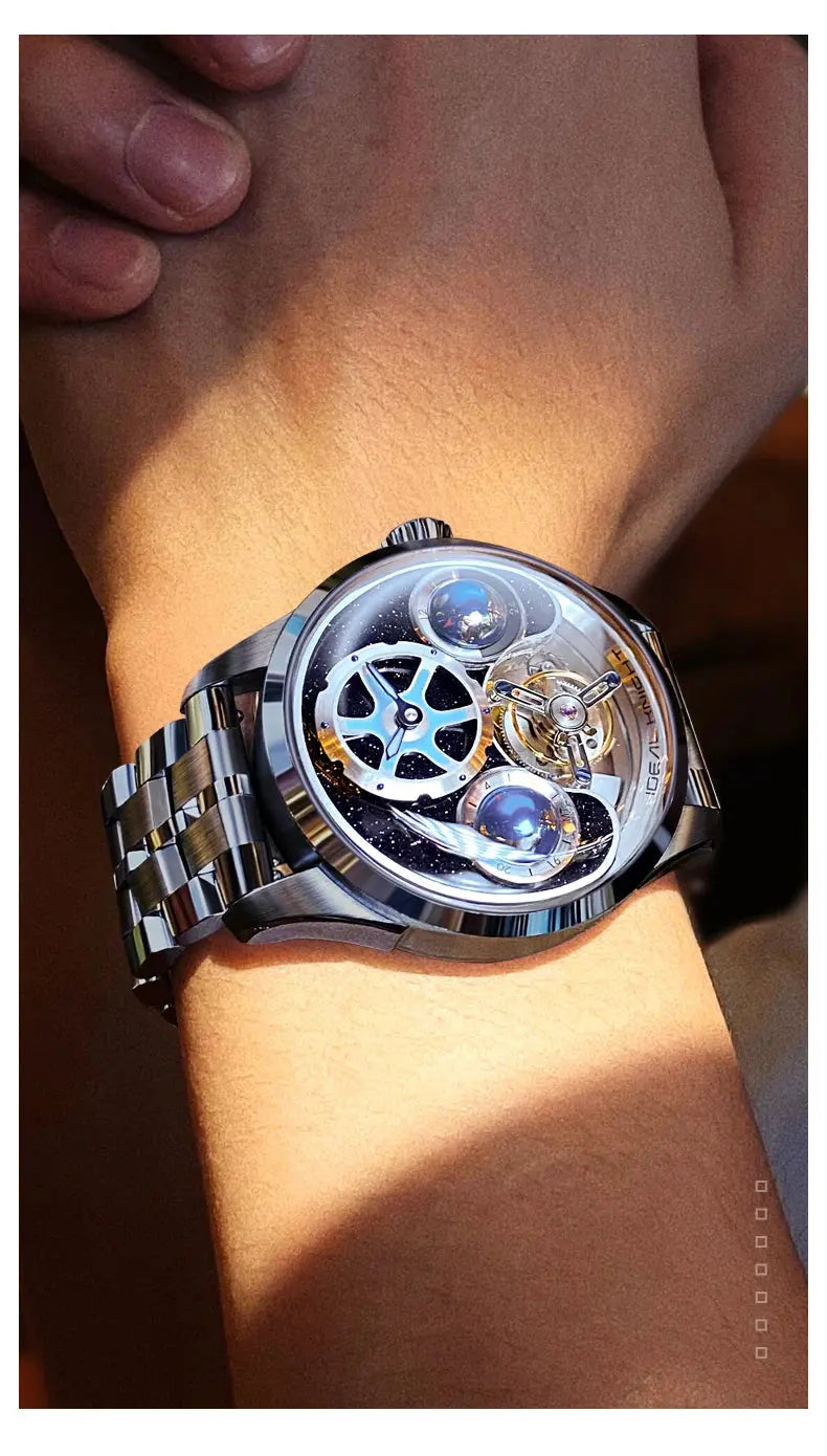 IDEAL KNIGHT Top Brand Luxruy Mens Watch Advanced Tourbillon Automatic Mechanical Watch Waterproof Luminous Dual Region Time luxecrown.co.uk