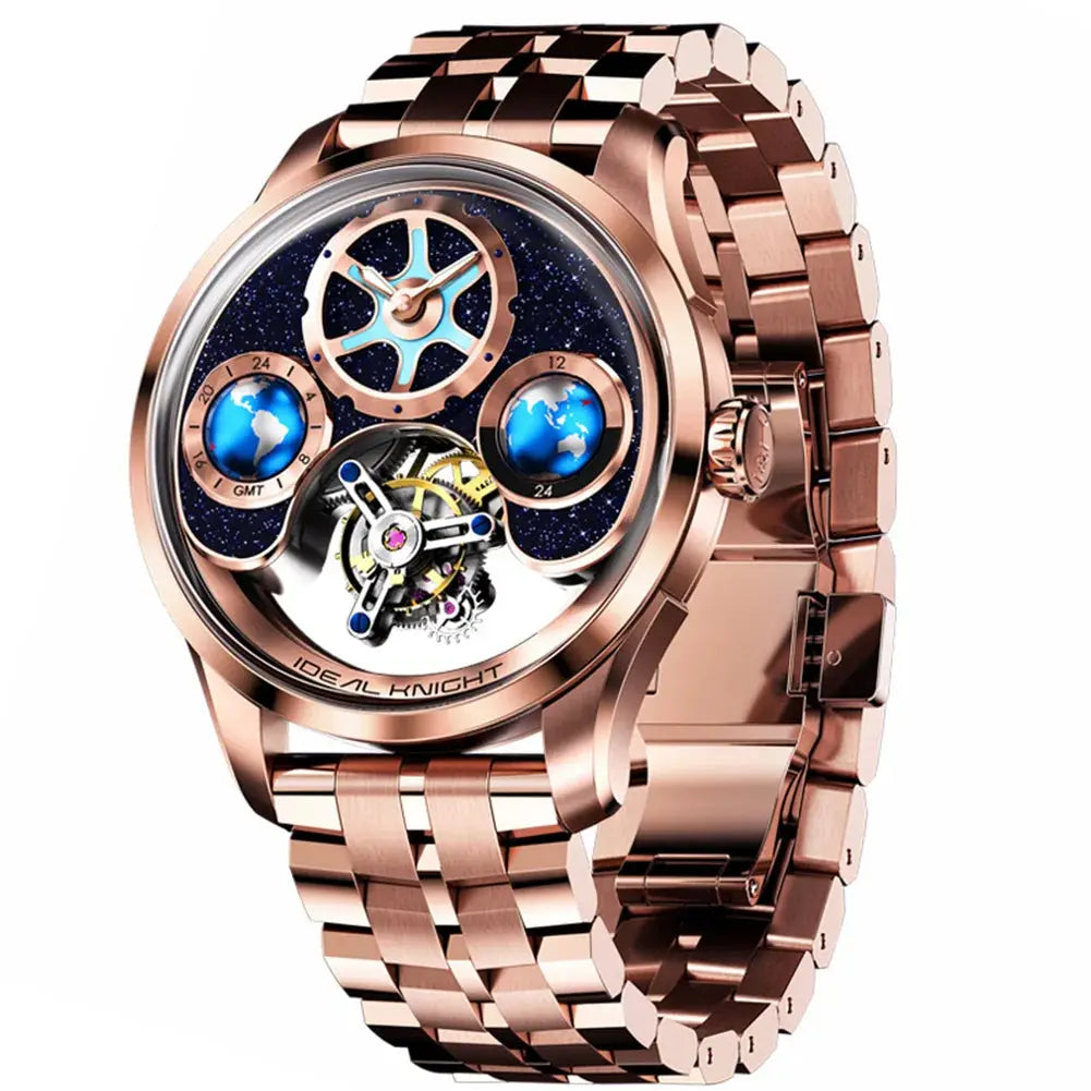 IDEAL KNIGHT Top Brand Luxruy Mens Watch Advanced Tourbillon Automatic Mechanical Watch Waterproof Luminous Dual Region Time luxecrown.co.uk