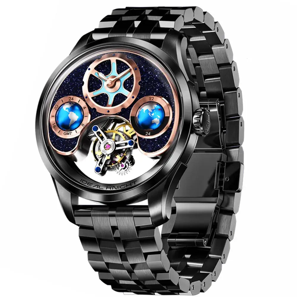 IDEAL KNIGHT Top Brand Luxruy Mens Watch Advanced Tourbillon Automatic Mechanical Watch Waterproof Luminous Dual Region Time luxecrown.co.uk