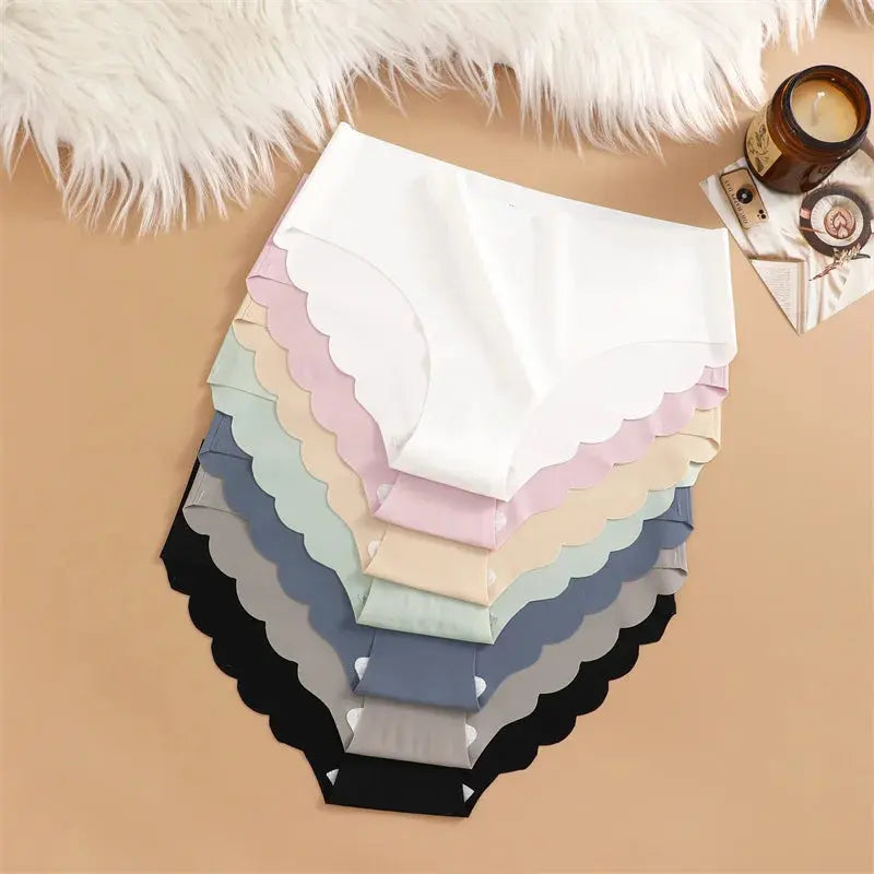Ice Silk Seamless Panties 4PCS/Set Women's Briefs Solid Color Elastic Underwear Female Ultra Thin No Trace Wavy Side Panties luxecrown.co.uk