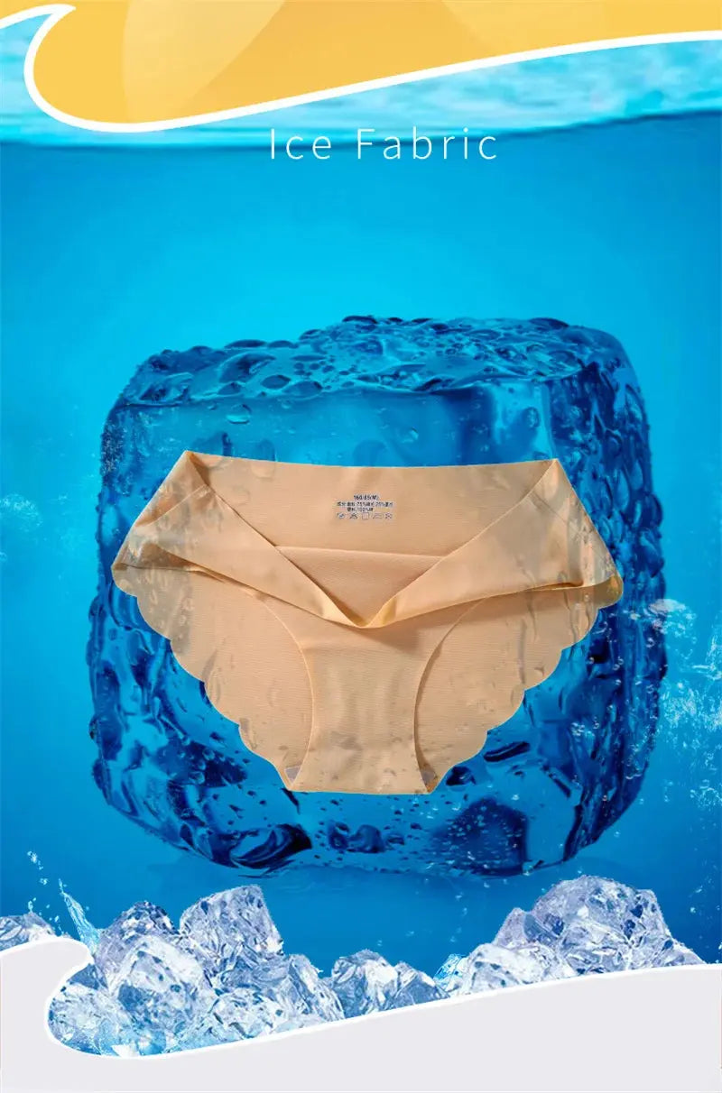 Ice Silk Seamless Panties 4PCS/Set Women's Briefs Solid Color Elastic Underwear Female Ultra Thin No Trace Wavy Side Panties luxecrown.co.uk