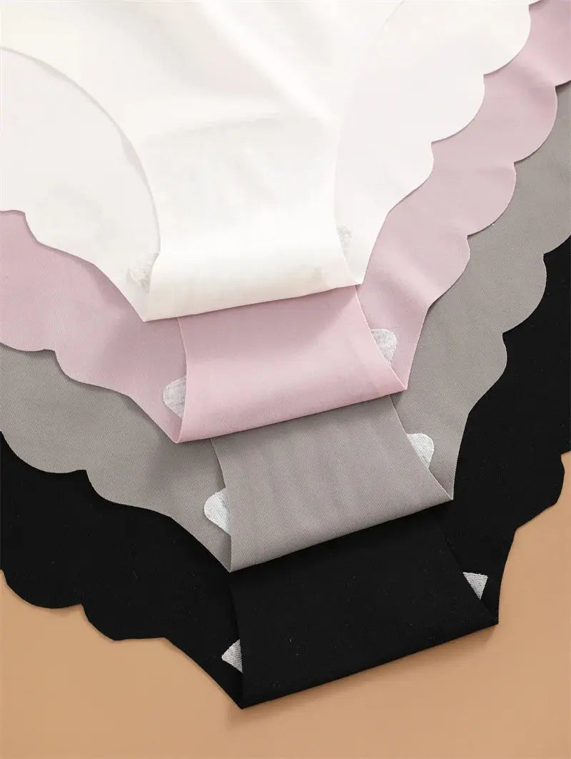 Ice Silk Seamless Panties 4PCS/Set Women's Briefs Solid Color Elastic Underwear Female Ultra Thin No Trace Wavy Side Panties luxecrown.co.uk