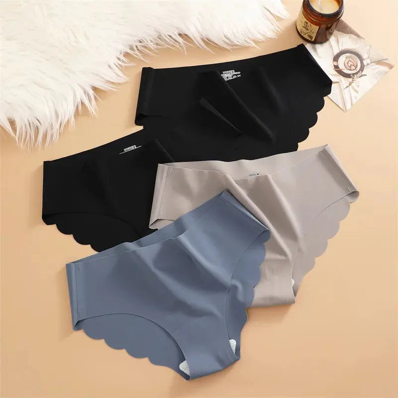 Ice Silk Seamless Panties 4PCS/Set Women's Briefs Solid Color Elastic Underwear Female Ultra Thin No Trace Wavy Side Panties luxecrown.co.uk