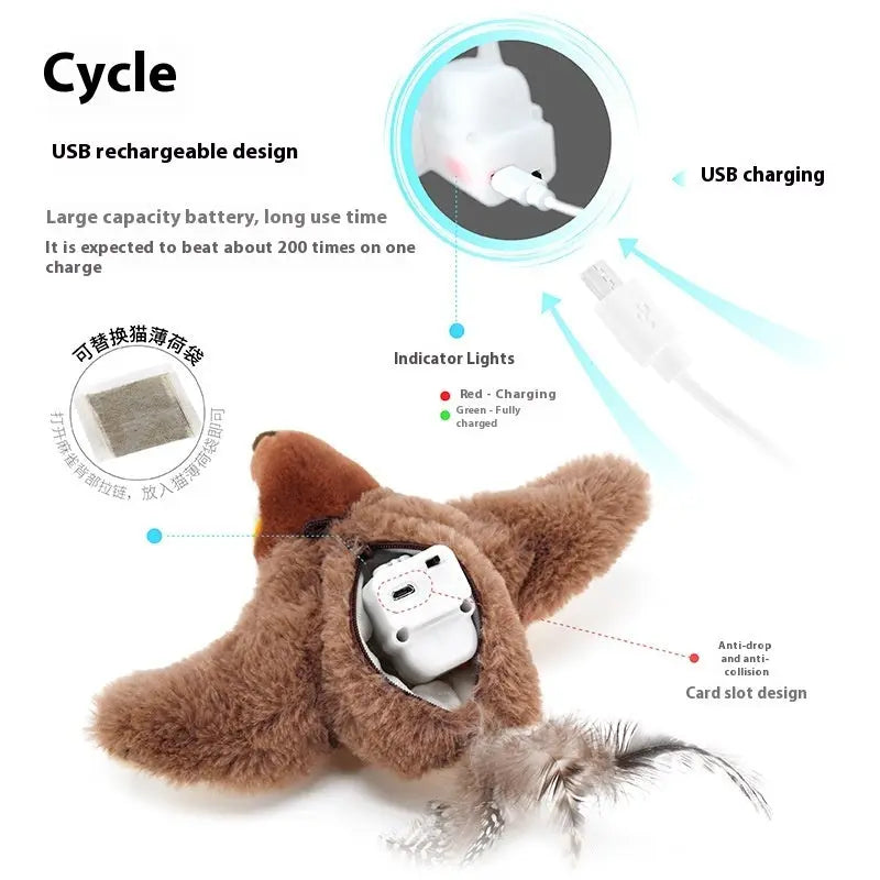 Interactive Cat Plush Toys For Indoor Cats Automatic Flapping Bird Cat Toy USB Rechargeable Electronic Pet Enrichment Toys StreetSharks