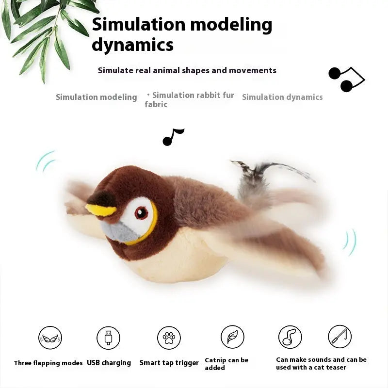 Interactive Cat Plush Toys For Indoor Cats Automatic Flapping Bird Cat Toy USB Rechargeable Electronic Pet Enrichment Toys StreetSharks