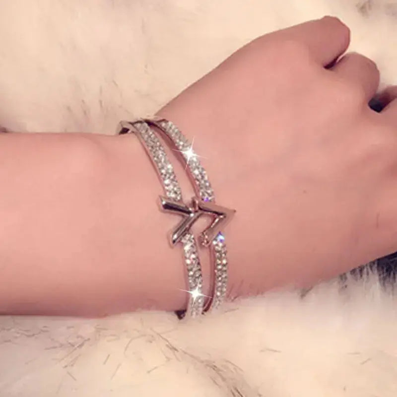 JUWANG Trend Fashion Korea Simple Micro Inlaid Zircon Word Lady Bracelets for Women Temperament Exquisite Luxury Bangle Jewelry luxecrown.co.uk