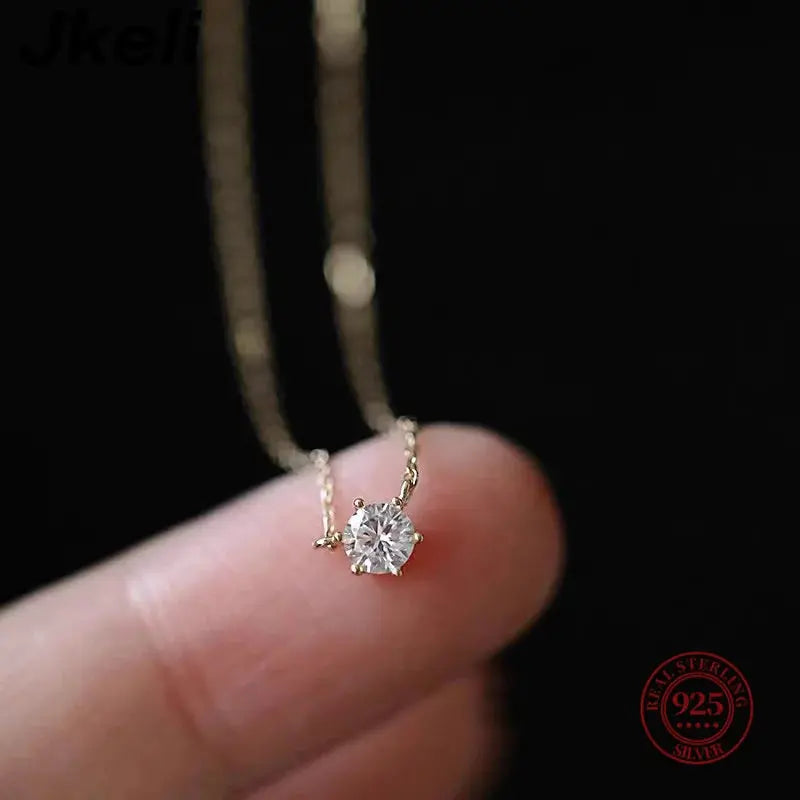 Jkeli 925 Sterling Silver 18k Gold Plated Necklace Single Sparkling Zircon Clavicle Chain for Women Wedding Jewelry collares Streetsharks