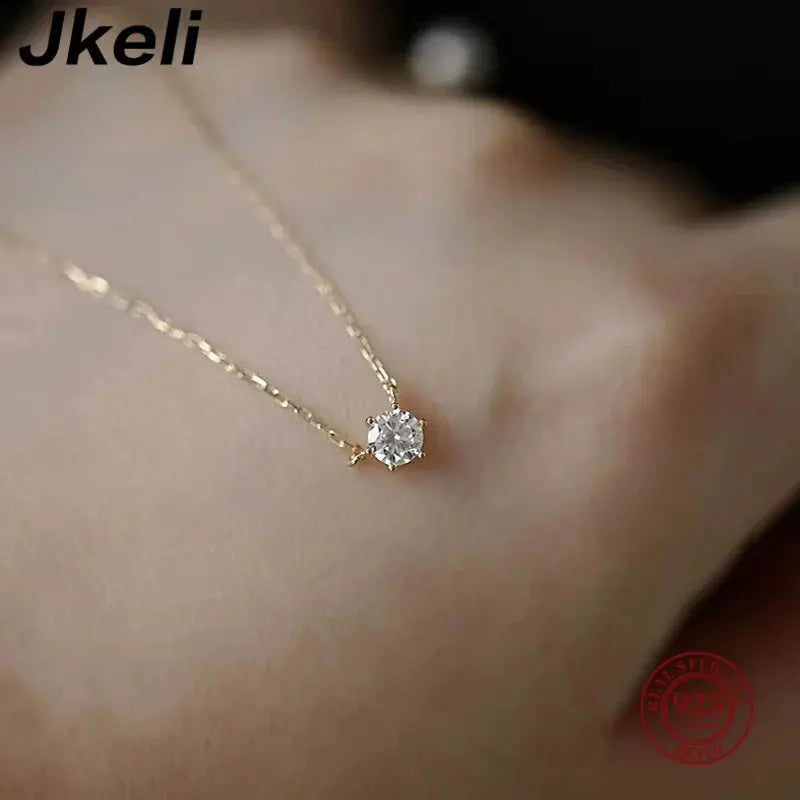Jkeli 925 Sterling Silver 18k Gold Plated Necklace Single Sparkling Zircon Clavicle Chain for Women Wedding Jewelry collares Streetsharks