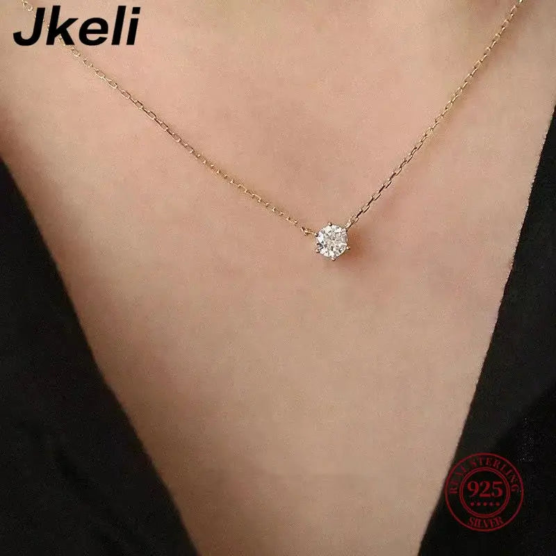 Jkeli 925 Sterling Silver 18k Gold Plated Necklace Single Sparkling Zircon Clavicle Chain for Women Wedding Jewelry collares Streetsharks