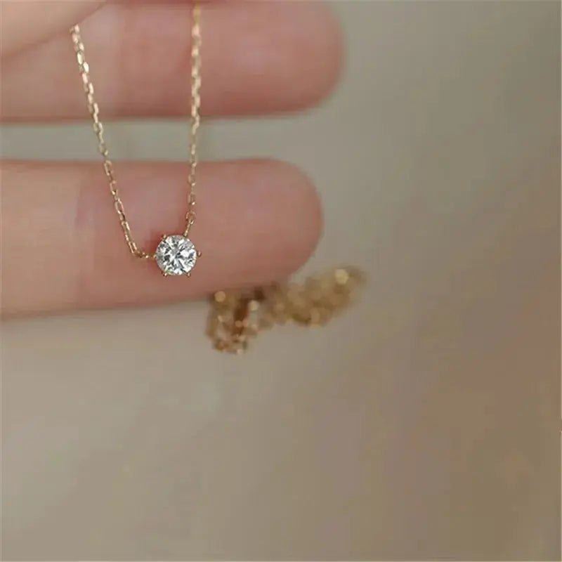 Jkeli 925 Sterling Silver 18k Gold Plated Necklace Single Sparkling Zircon Clavicle Chain for Women Wedding Jewelry collares Streetsharks