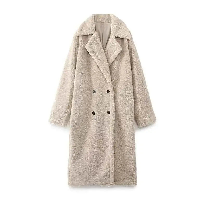 KEYANKETIAN Winter New Women's Teddy Bear Coat Stylish Thick Thick Warm Faux Fur Fleece Lady Long Coat Double Breasted Jacket