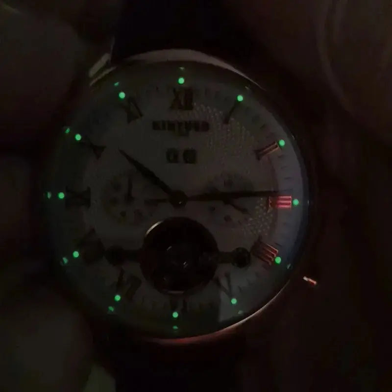 KINYUED Tourbillon Men Watches Fashion Business Automatic Mechanical Watch Men Casual Leather Waterproof Watch Relogio Masculino luxecrown.co.uk