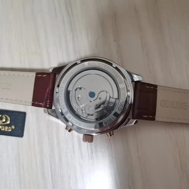 KINYUED Tourbillon Men Watches Fashion Business Automatic Mechanical Watch Men Casual Leather Waterproof Watch Relogio Masculino luxecrown.co.uk