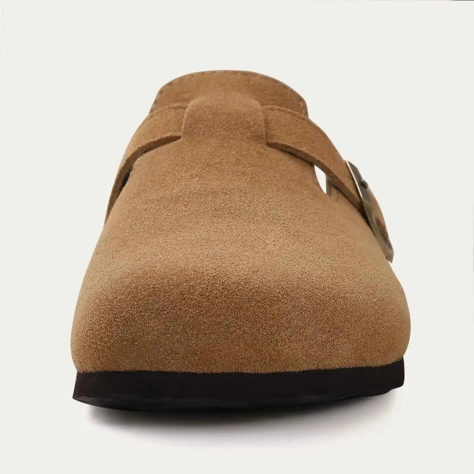Kidmi Men's Suede Clogs Cork Footbed Clogs for Women Soft Leather Adjustable Buckle Slip-on Potato Shoes Sandals Beach Slippers