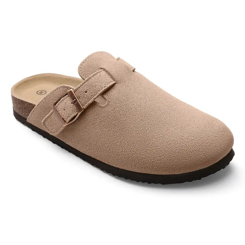 Kidmi Men's Suede Clogs Cork Footbed Clogs for Women Soft Leather Adjustable Buckle Slip-on Potato Shoes Sandals Beach Slippers luxecrown.co.uk