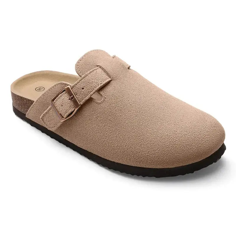 Kidmi Men's Suede Clogs Cork Footbed Clogs for Women Soft Leather Adjustable Buckle Slip-on Potato Shoes Sandals Beach Slippers luxecrown.co.uk