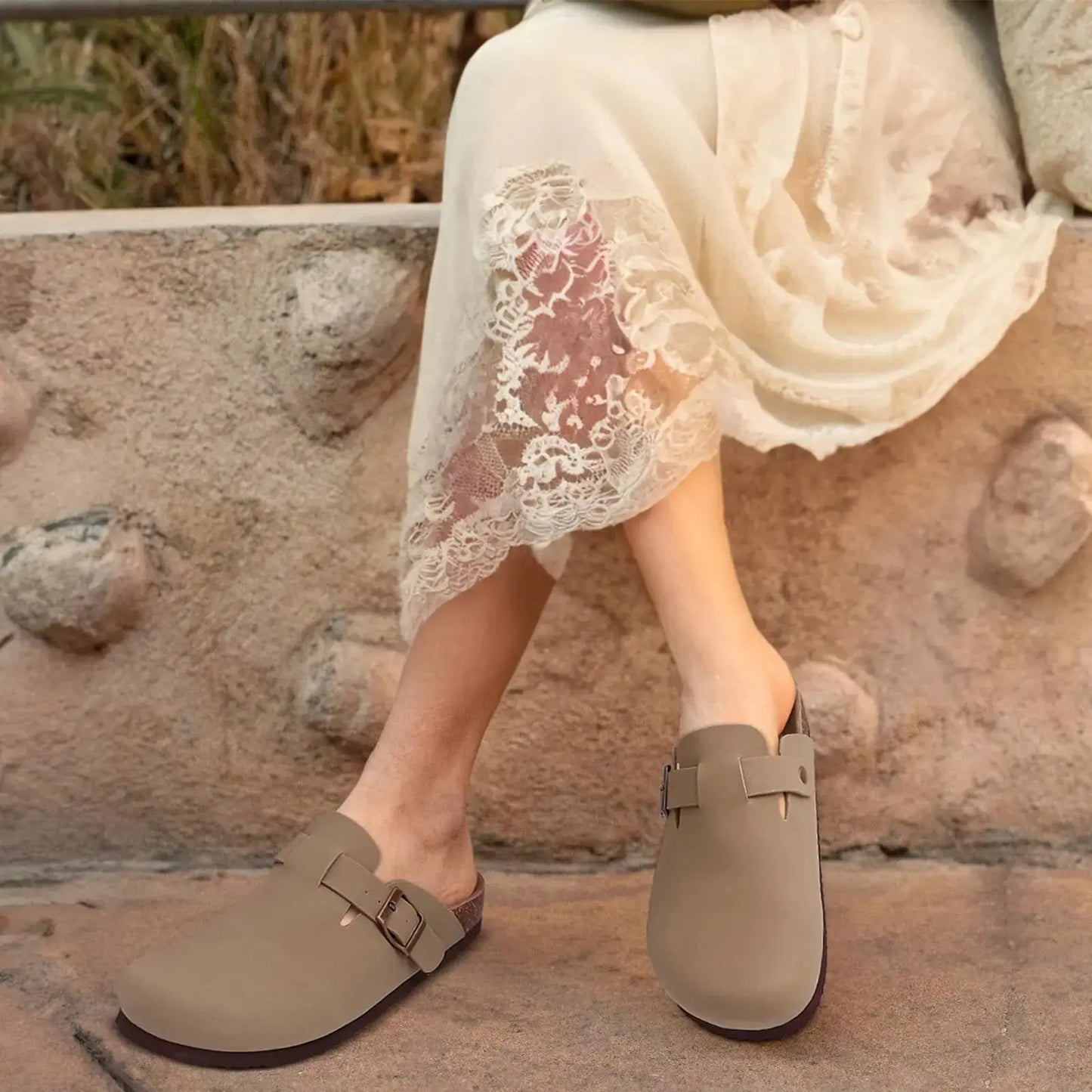Kidmi Men's Suede Clogs Cork Footbed Clogs for Women Soft Leather Adjustable Buckle Slip-on Potato Shoes Sandals Beach Slippers luxecrown.co.uk