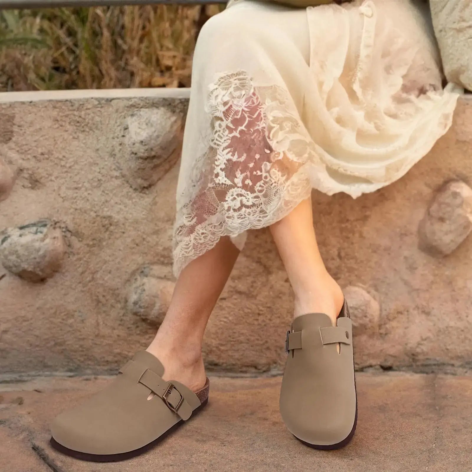 Kidmi Men's Suede Clogs Cork Footbed Clogs for Women Soft Leather Adjustable Buckle Slip-on Potato Shoes Sandals Beach Slippers luxecrown.co.uk