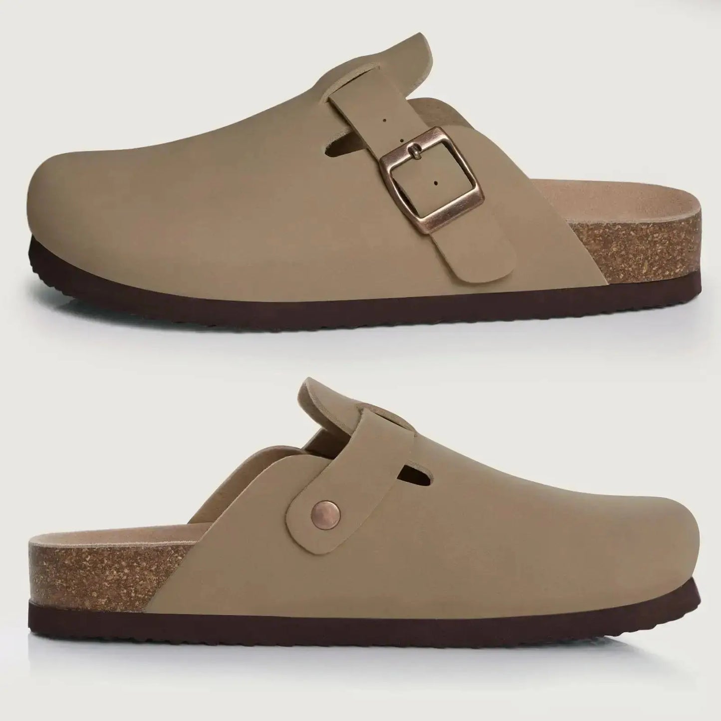 Kidmi Men's Suede Clogs Cork Footbed Clogs for Women Soft Leather Adjustable Buckle Slip-on Potato Shoes Sandals Beach Slippers luxecrown.co.uk