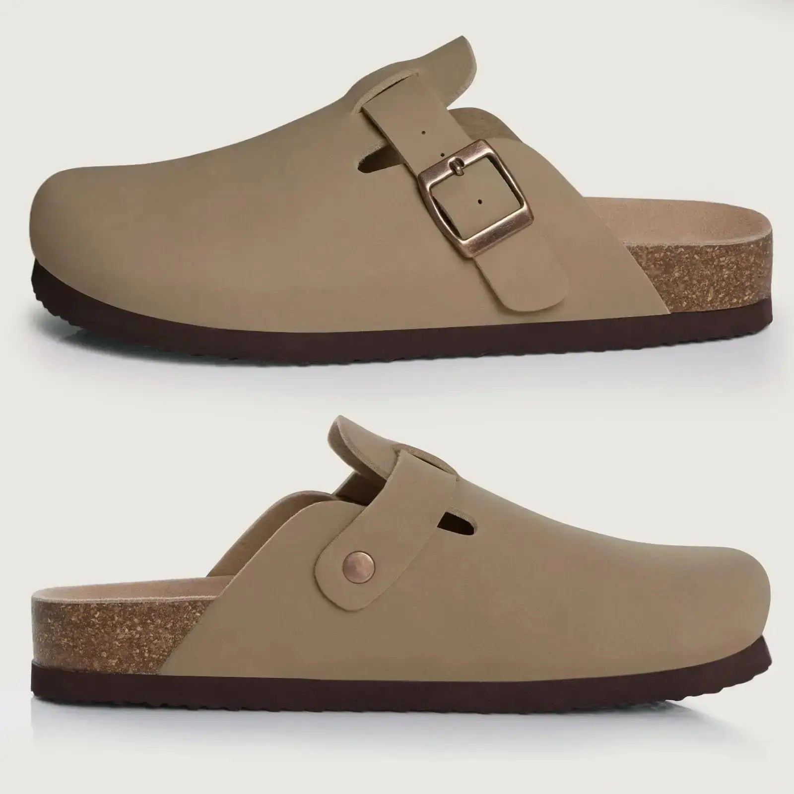Kidmi Men's Suede Clogs Cork Footbed Clogs for Women Soft Leather Adjustable Buckle Slip-on Potato Shoes Sandals Beach Slippers luxecrown.co.uk