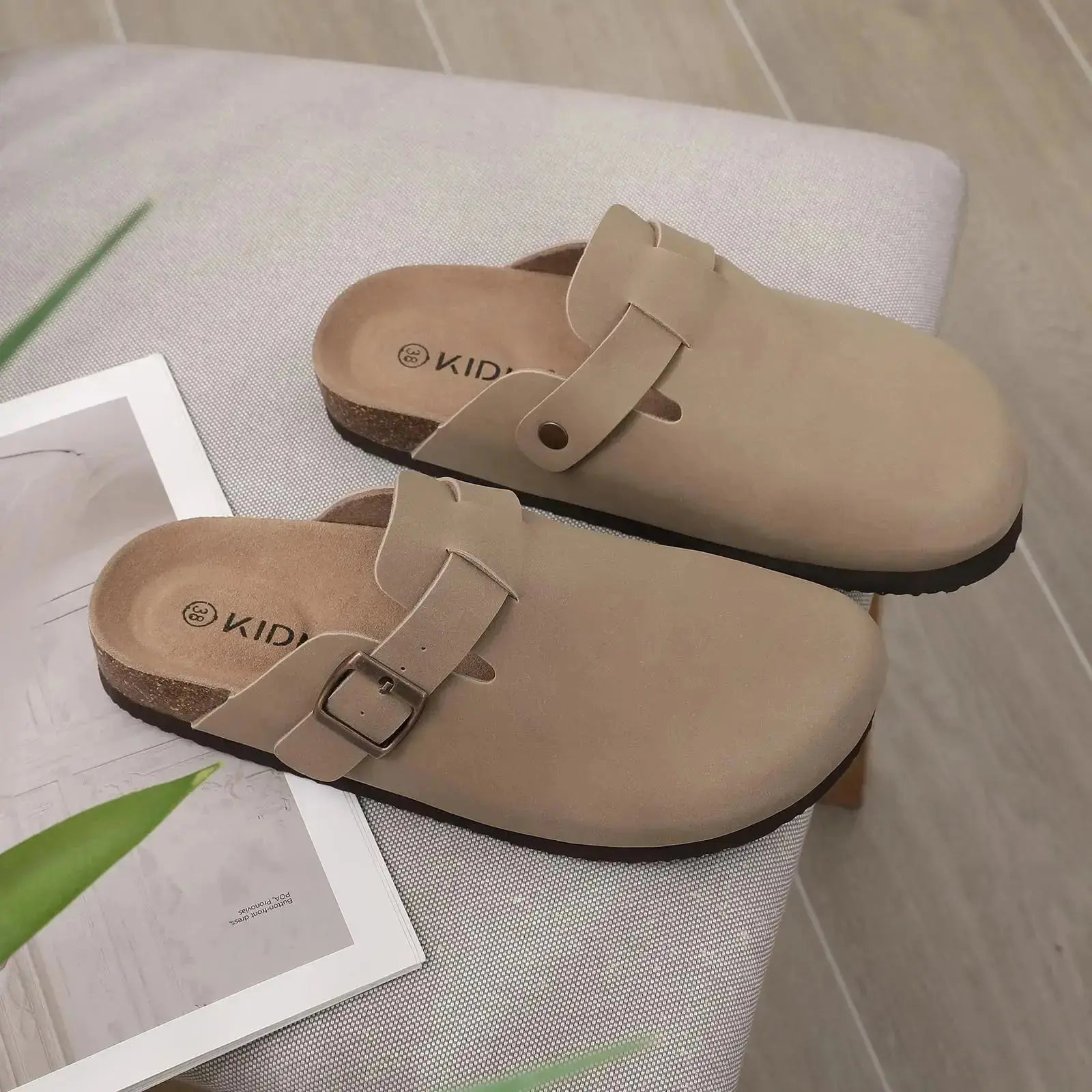 Kidmi Men's Suede Clogs Cork Footbed Clogs for Women Soft Leather Adjustable Buckle Slip-on Potato Shoes Sandals Beach Slippers luxecrown.co.uk