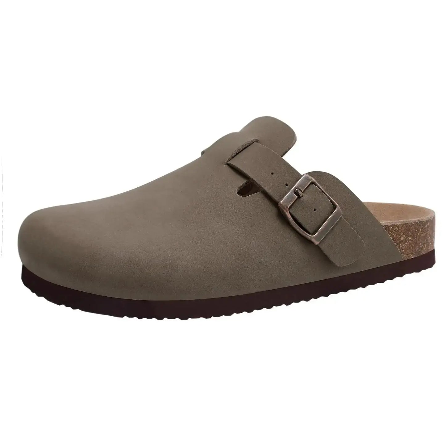 Kidmi Men's Suede Clogs Cork Footbed Clogs for Women Soft Leather Adjustable Buckle Slip-on Potato Shoes Sandals Beach Slippers luxecrown.co.uk