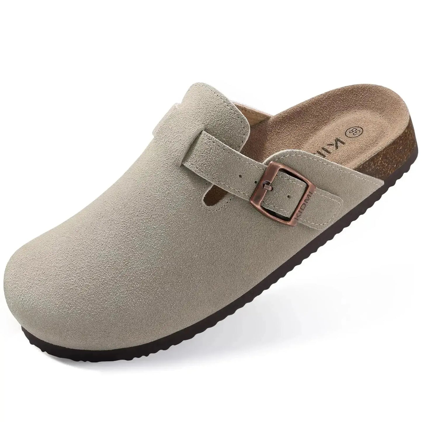 Kidmi Men's Suede Clogs Cork Footbed Clogs for Women Soft Leather Adjustable Buckle Slip-on Potato Shoes Sandals Beach Slippers luxecrown.co.uk