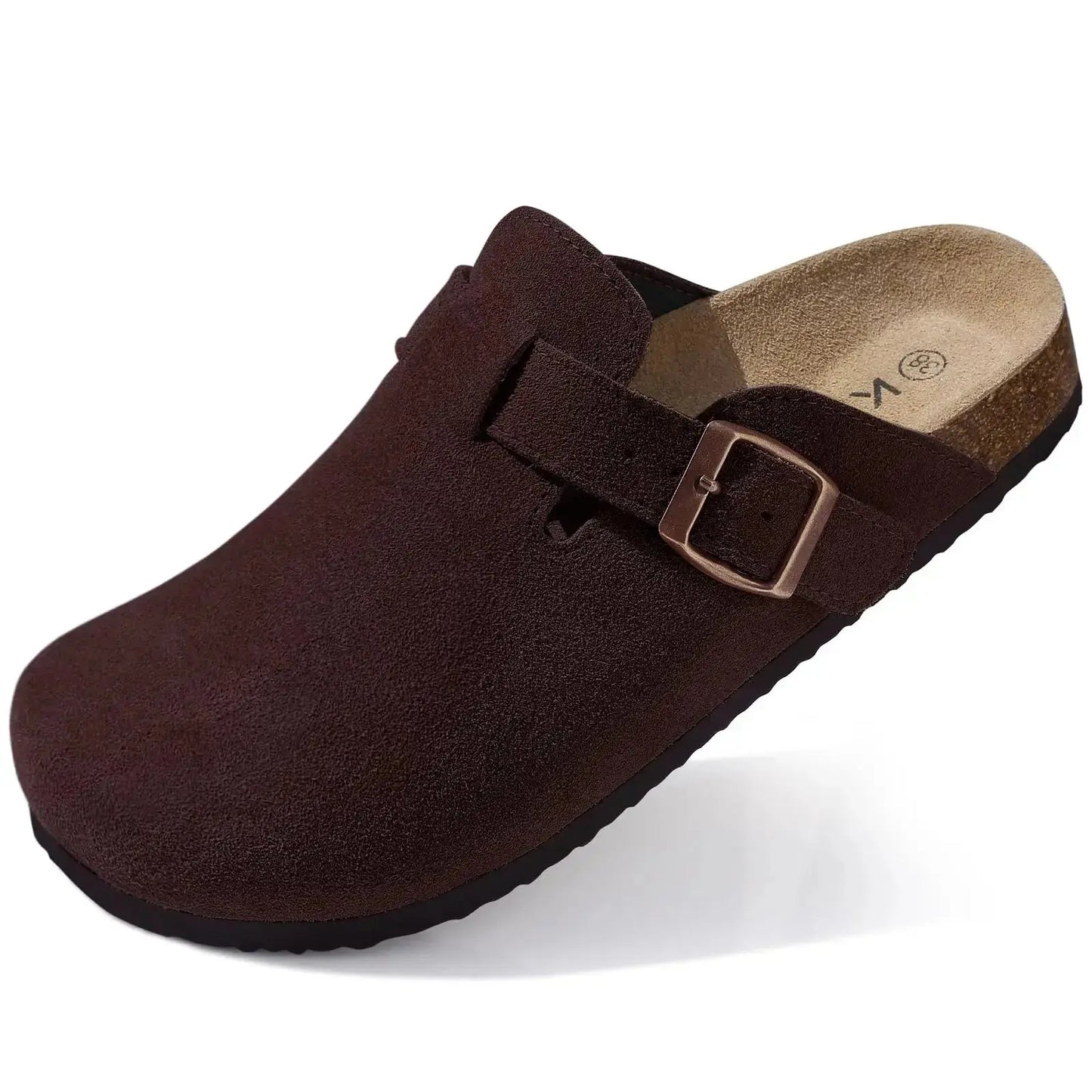 Kidmi Men's Suede Clogs Cork Footbed Clogs for Women Soft Leather Adjustable Buckle Slip-on Potato Shoes Sandals Beach Slippers luxecrown.co.uk