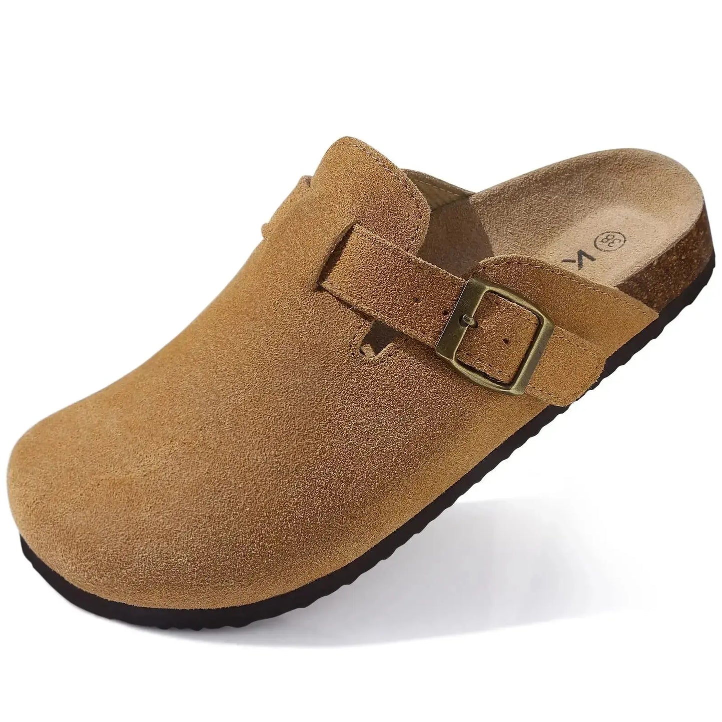 Kidmi Men's Suede Clogs Cork Footbed Clogs for Women Soft Leather Adjustable Buckle Slip-on Potato Shoes Sandals Beach Slippers luxecrown.co.uk