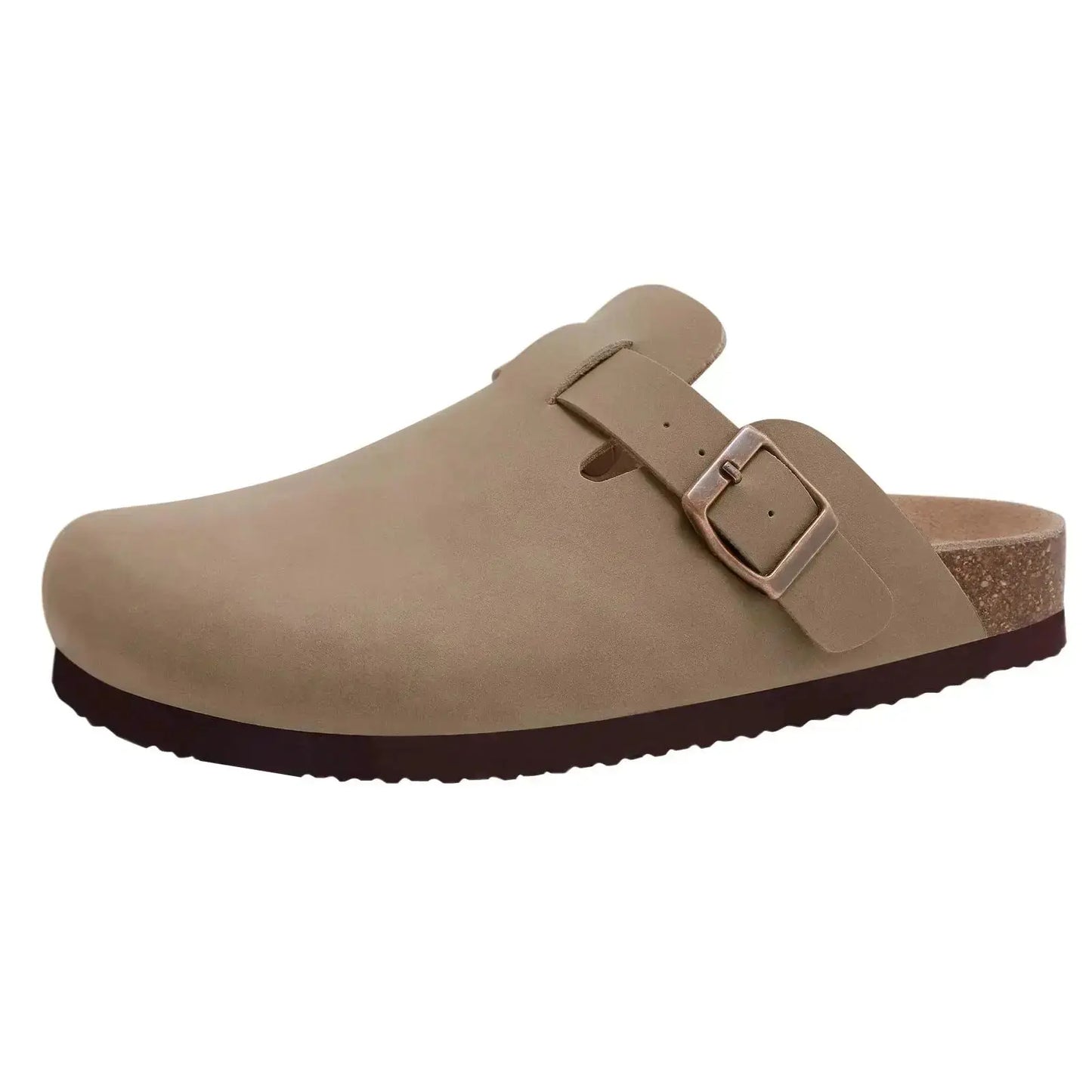 Kidmi Men's Suede Clogs Cork Footbed Clogs for Women Soft Leather Adjustable Buckle Slip-on Potato Shoes Sandals Beach Slippers luxecrown.co.uk