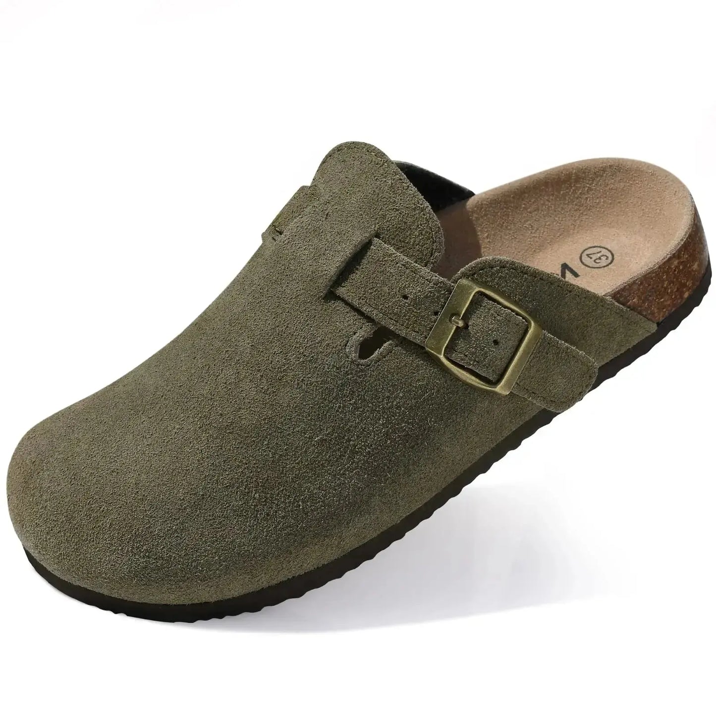 Kidmi Men's Suede Clogs Cork Footbed Clogs for Women Soft Leather Adjustable Buckle Slip-on Potato Shoes Sandals Beach Slippers luxecrown.co.uk