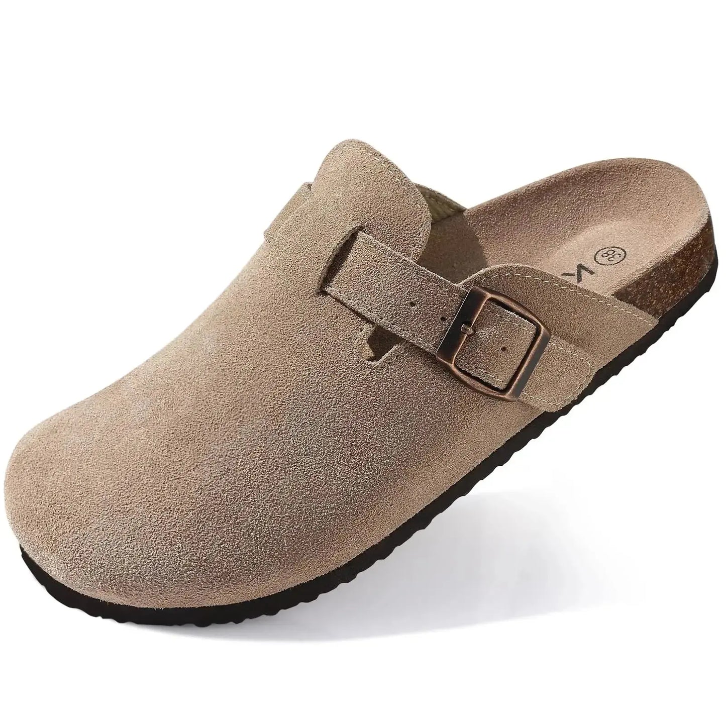 Kidmi Men's Suede Clogs Cork Footbed Clogs for Women Soft Leather Adjustable Buckle Slip-on Potato Shoes Sandals Beach Slippers luxecrown.co.uk