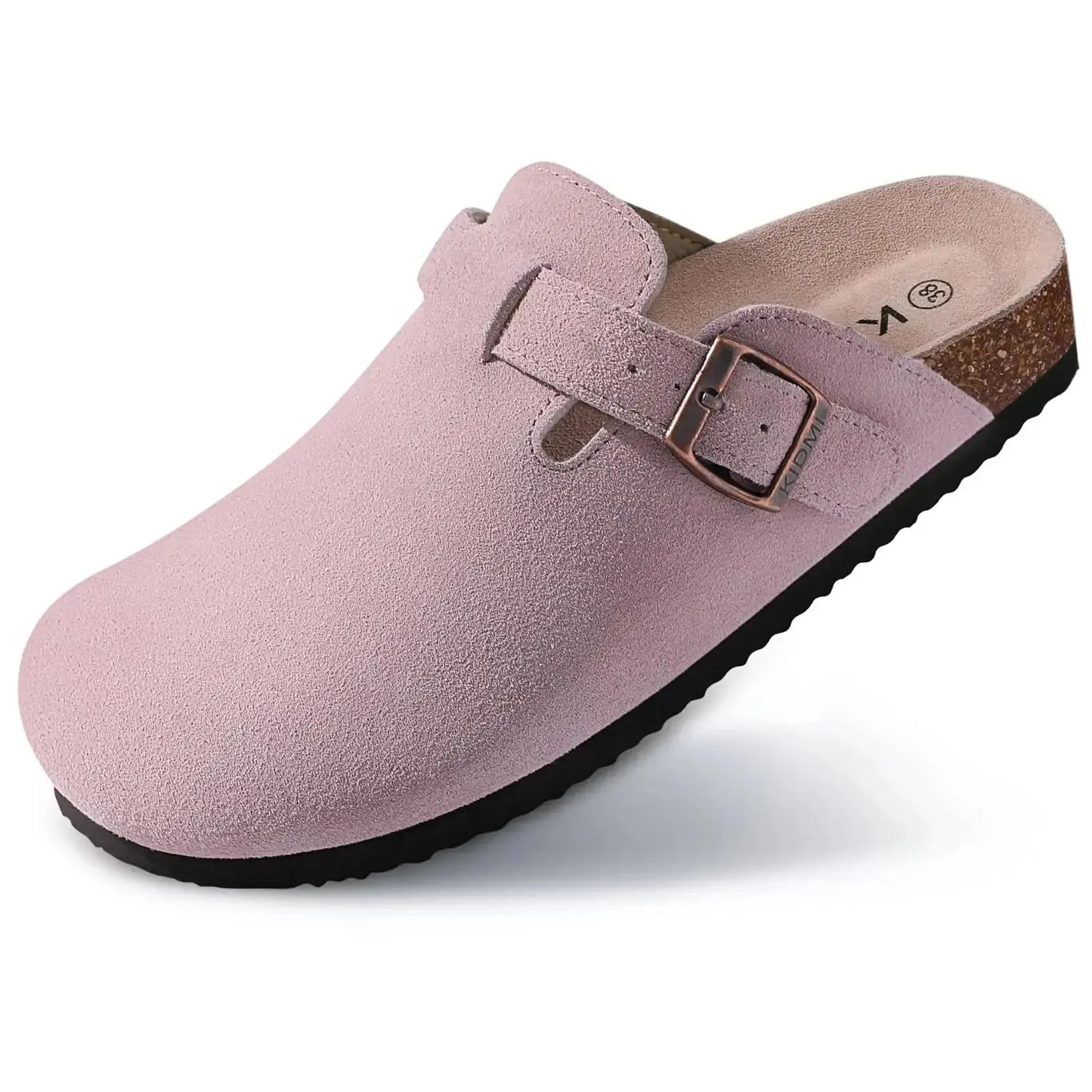 Kidmi Men's Suede Clogs Cork Footbed Clogs for Women Soft Leather Adjustable Buckle Slip-on Potato Shoes Sandals Beach Slippers luxecrown.co.uk