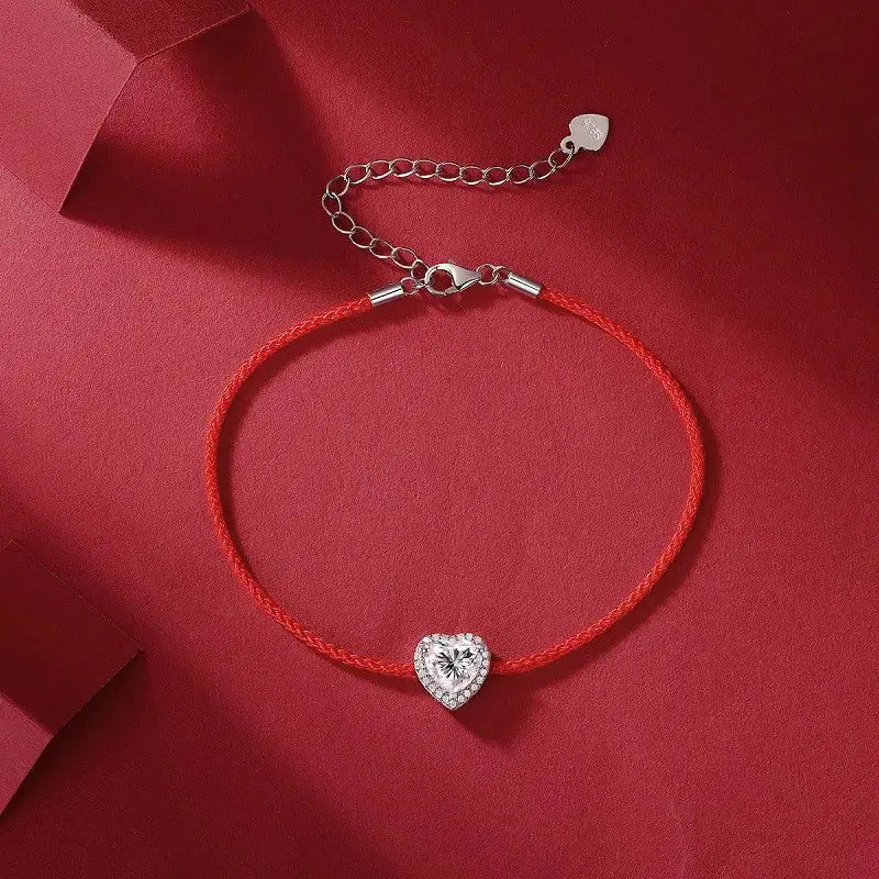 L12849 Lefei Fashion Luxury Trendy Classic Moissanite 1Ct Red Lucky Heart Bracelet Women S925 Sterling Silver Party Jewelry Gift Streetsharks