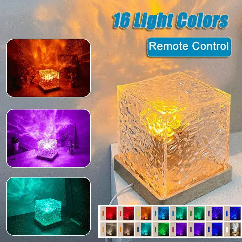 LED Water Ripple Ambient Night Light, 16 Colors, USB Rotating Projection Crystal Table Lamp, RGB Dimmable, Suitable for Home Decor StreetSharks