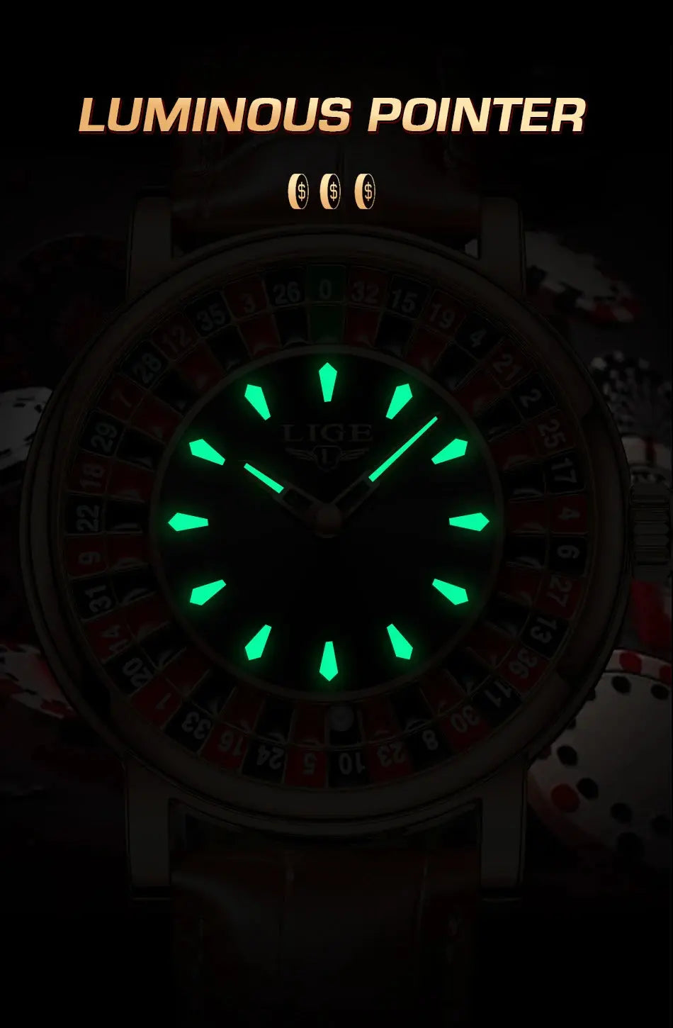 LIGE Fashion Brown Leather Men Watch Rotating Dial Las Vegas Roulette Desktop Theme Watch Men Waterproof Luminous Clock Watches luxecrown.co.uk