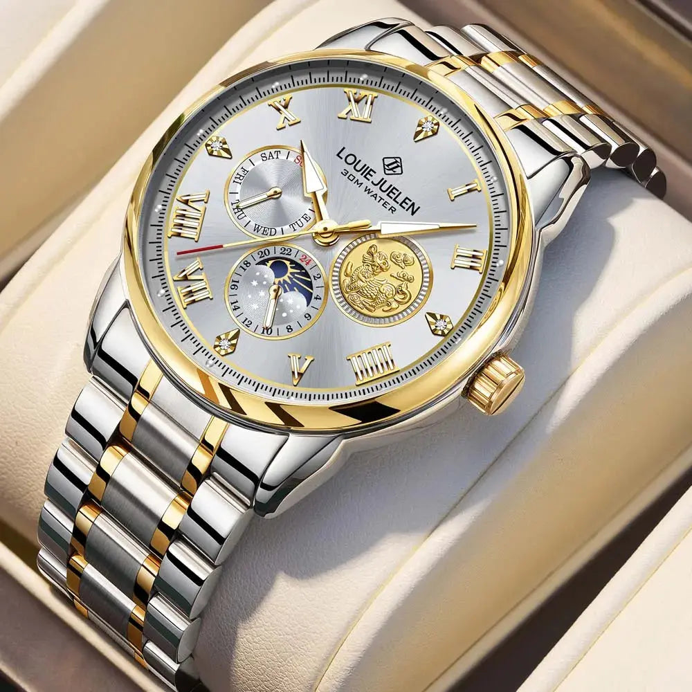 LOUIE JUELEN New Men's Quartz Watch Luminous  Sun Moon and Stars  Men's Wristwatch Gift For Men relojes para hombres luxecrown.co.uk