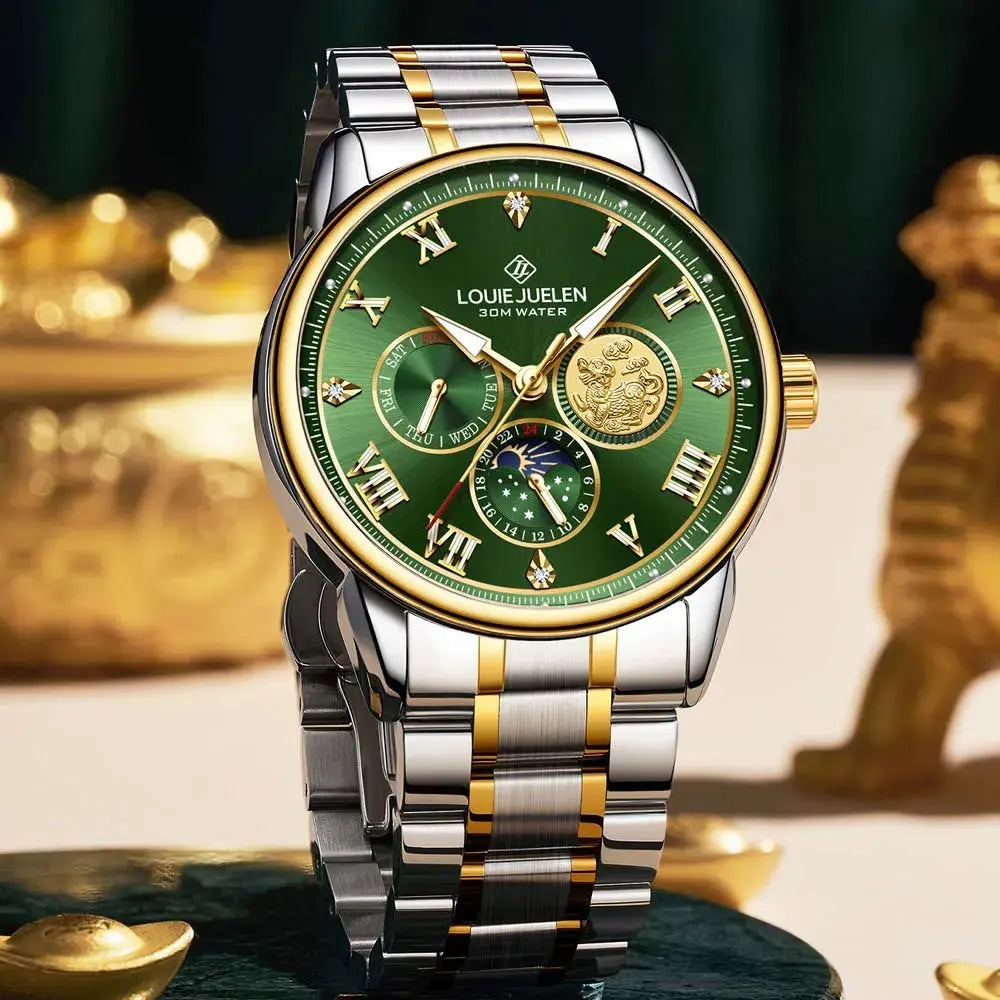 LOUIE JUELEN New Men's Quartz Watch Luminous  Sun Moon and Stars  Men's Wristwatch Gift For Men relojes para hombres luxecrown.co.uk