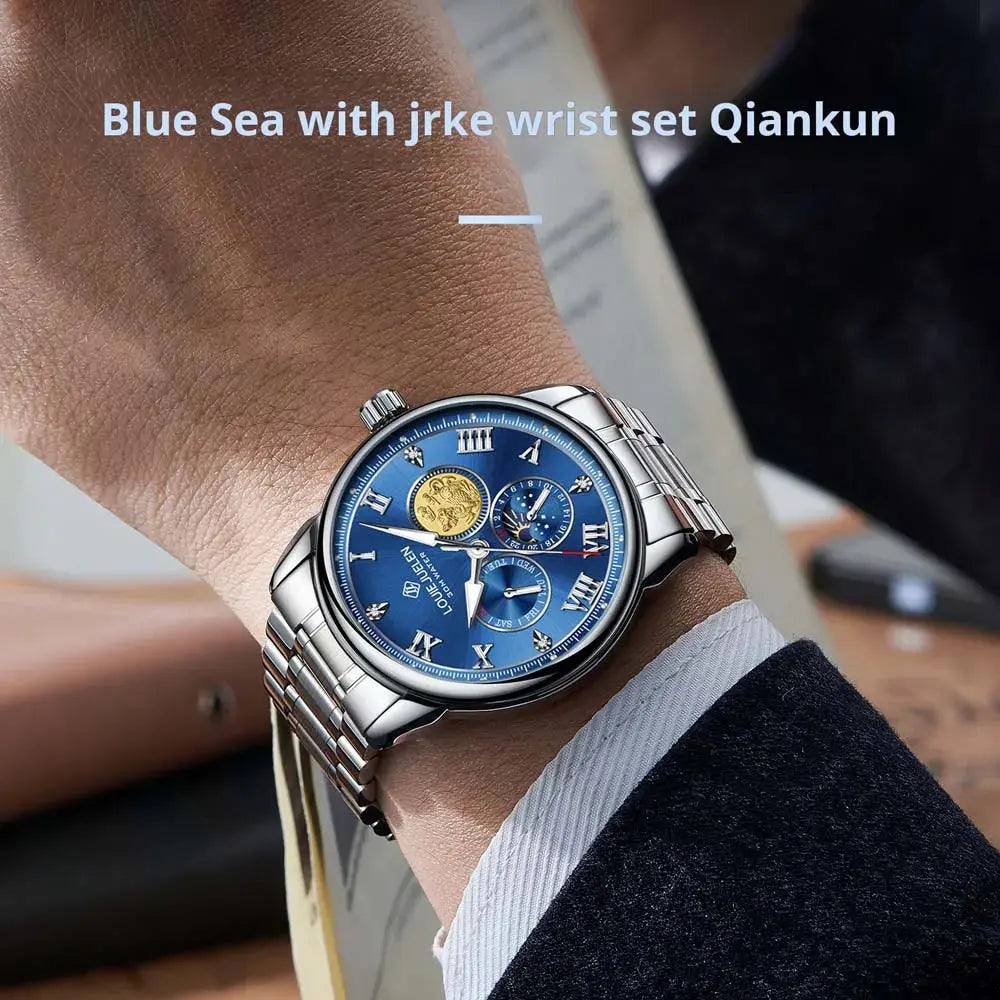 LOUIE JUELEN New Men's Quartz Watch Luminous  Sun Moon and Stars  Men's Wristwatch Gift For Men relojes para hombres luxecrown.co.uk