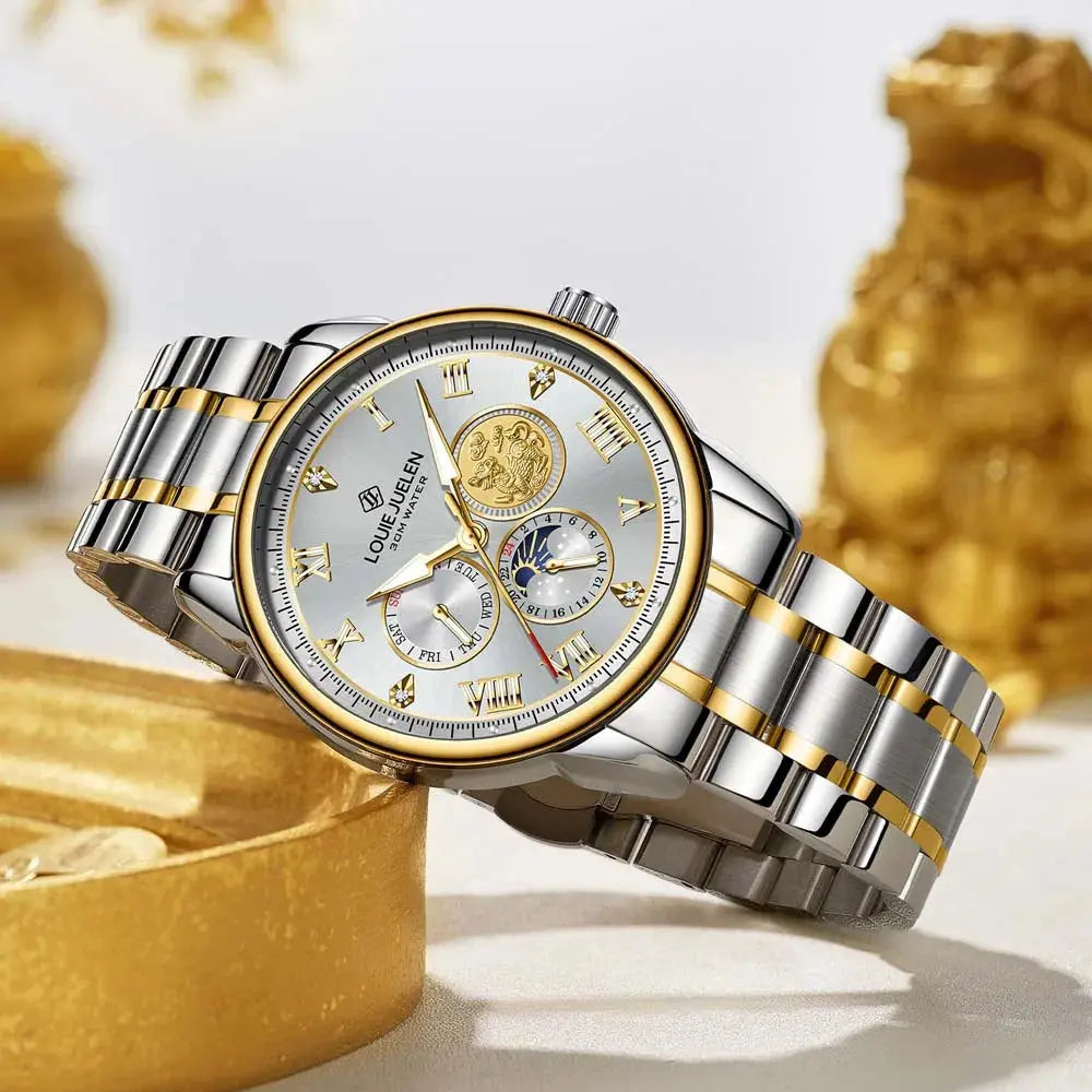 LOUIE JUELEN New Men's Quartz Watch Luminous  Sun Moon and Stars  Men's Wristwatch Gift For Men relojes para hombres luxecrown.co.uk