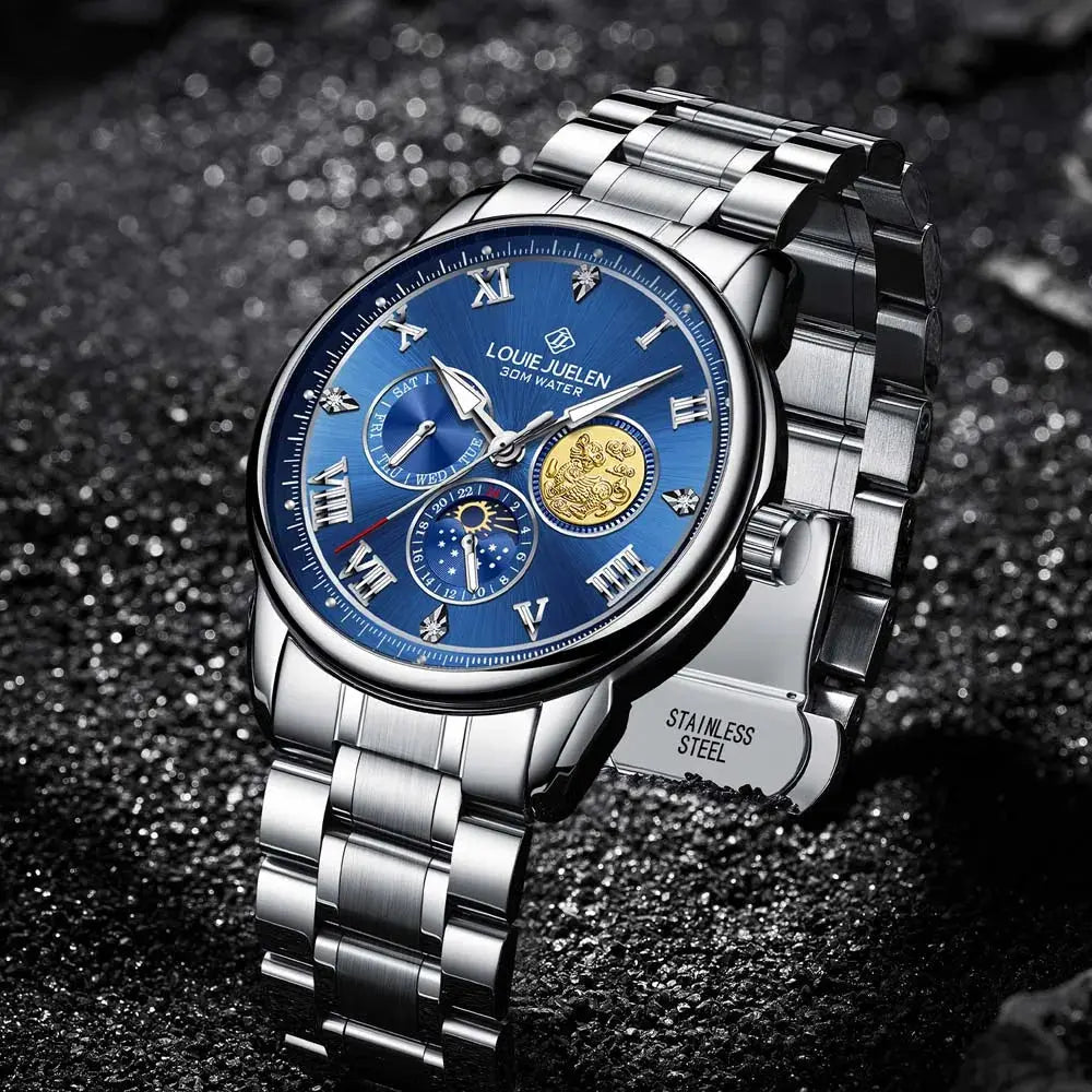 LOUIE JUELEN New Men's Quartz Watch Luminous  Sun Moon and Stars  Men's Wristwatch Gift For Men relojes para hombres luxecrown.co.uk