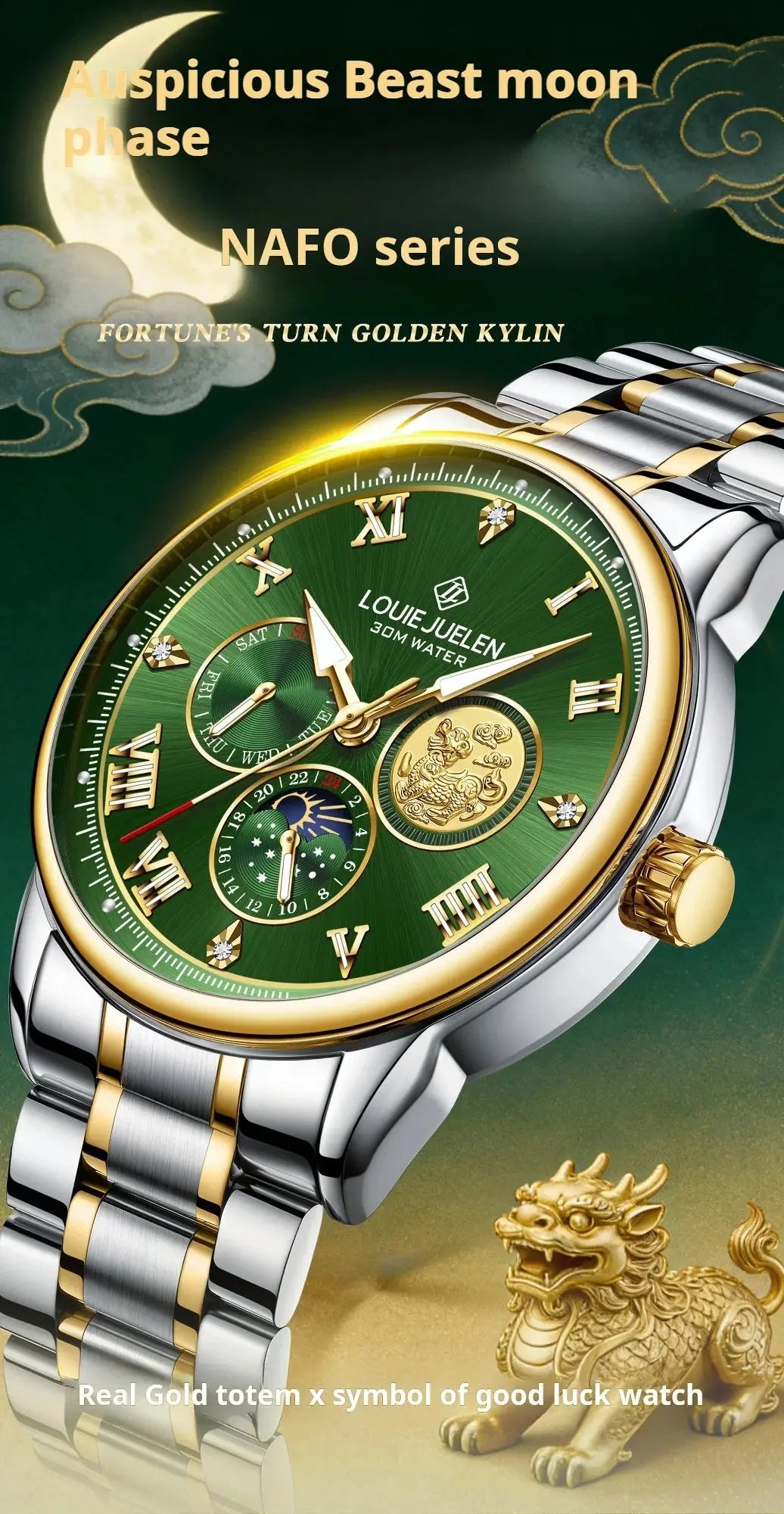 LOUIE JUELEN New Men's Quartz Watch Luminous  Sun Moon and Stars  Men's Wristwatch Gift For Men relojes para hombres luxecrown.co.uk