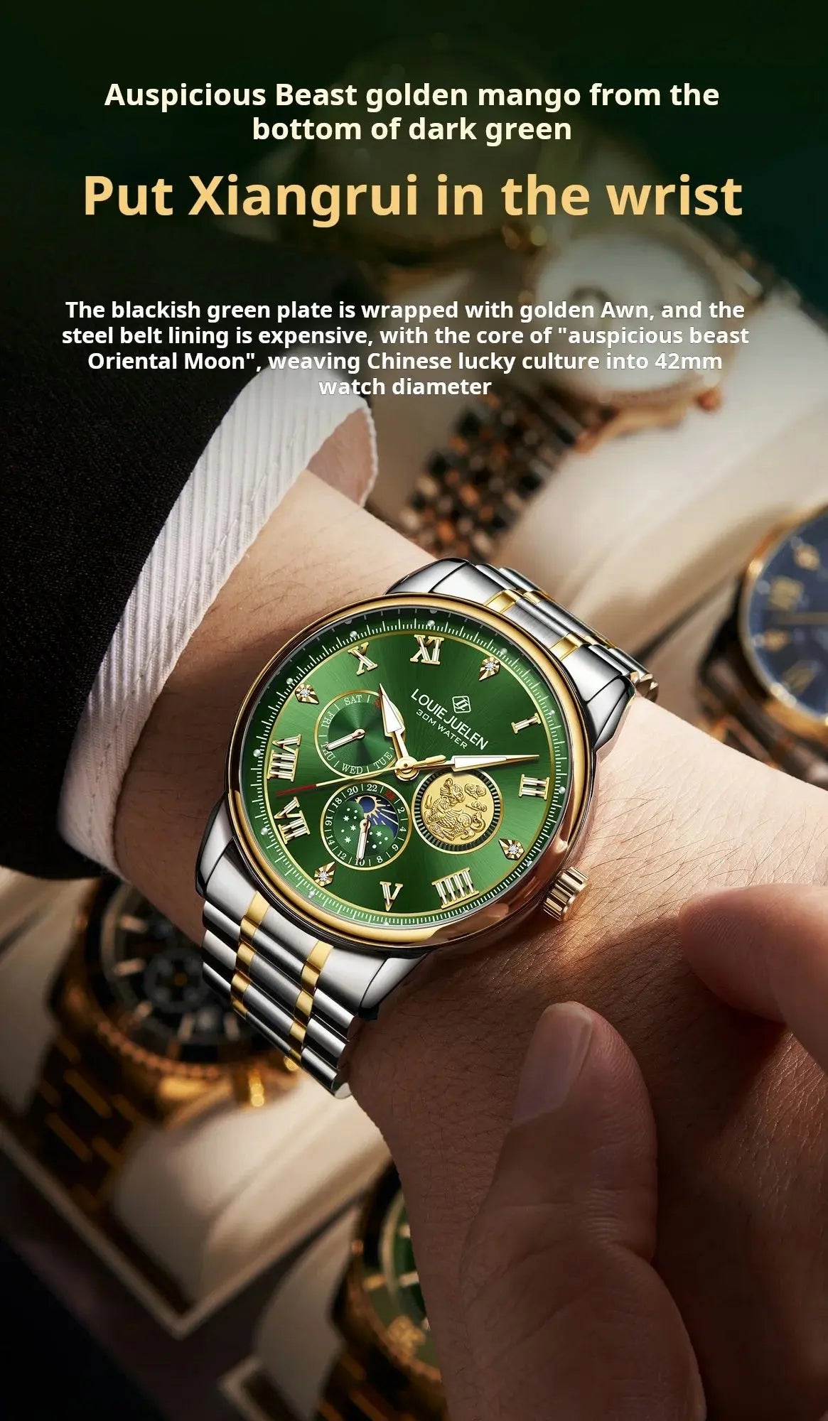 LOUIE JUELEN New Men's Quartz Watch Luminous  Sun Moon and Stars  Men's Wristwatch Gift For Men relojes para hombres luxecrown.co.uk