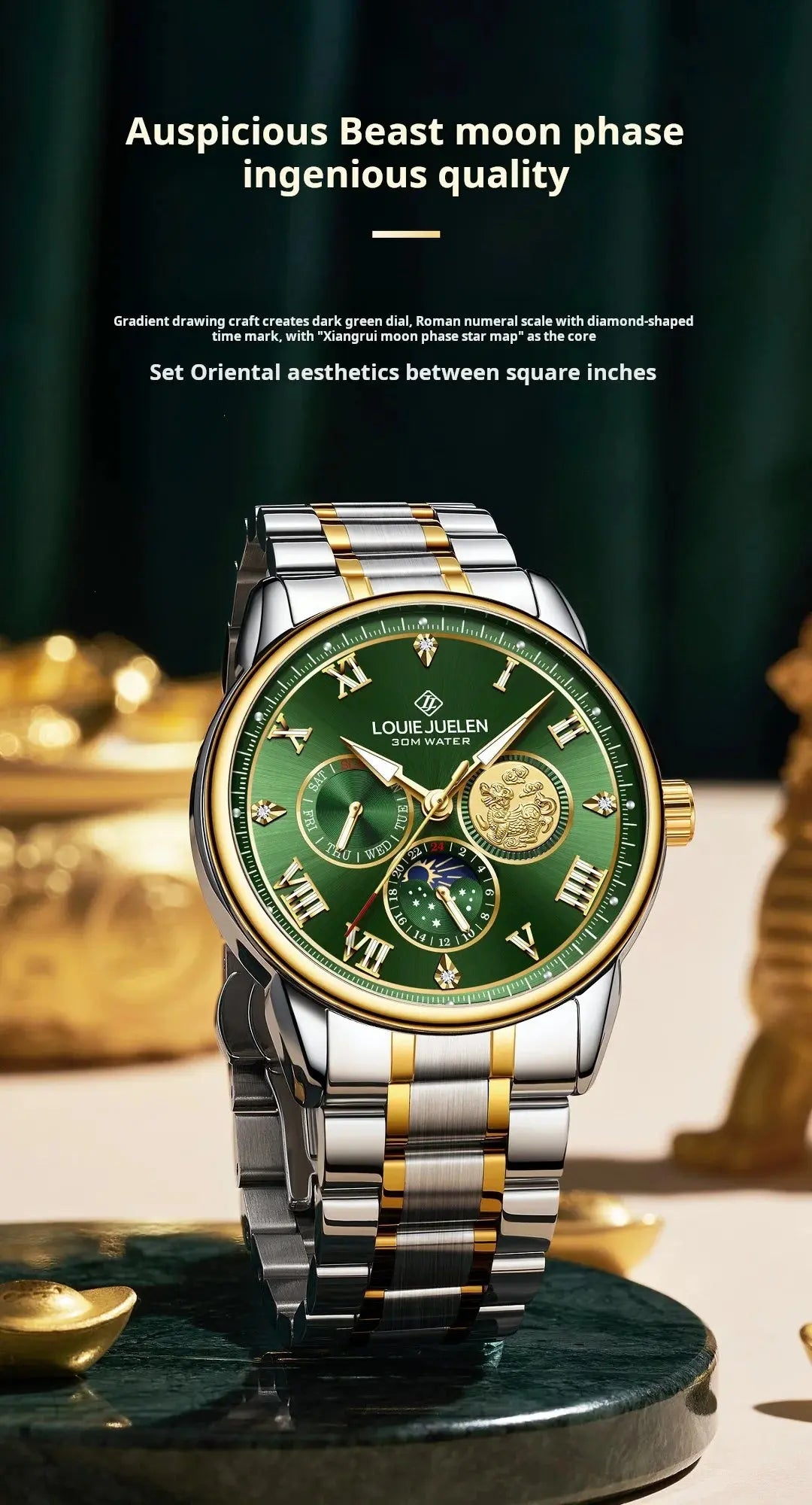 LOUIE JUELEN New Men's Quartz Watch Luminous  Sun Moon and Stars  Men's Wristwatch Gift For Men relojes para hombres luxecrown.co.uk