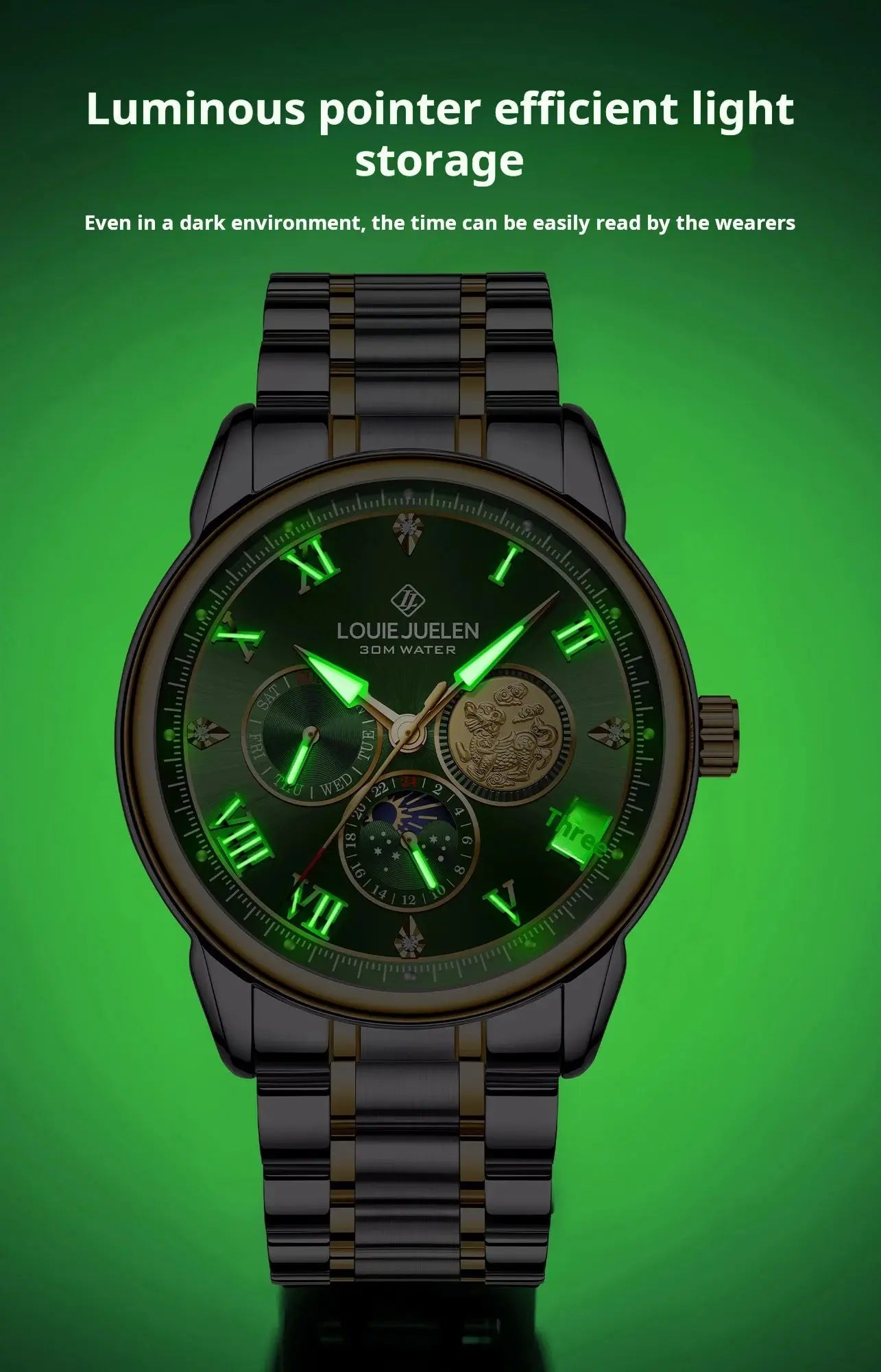 LOUIE JUELEN New Men's Quartz Watch Luminous  Sun Moon and Stars  Men's Wristwatch Gift For Men relojes para hombres luxecrown.co.uk