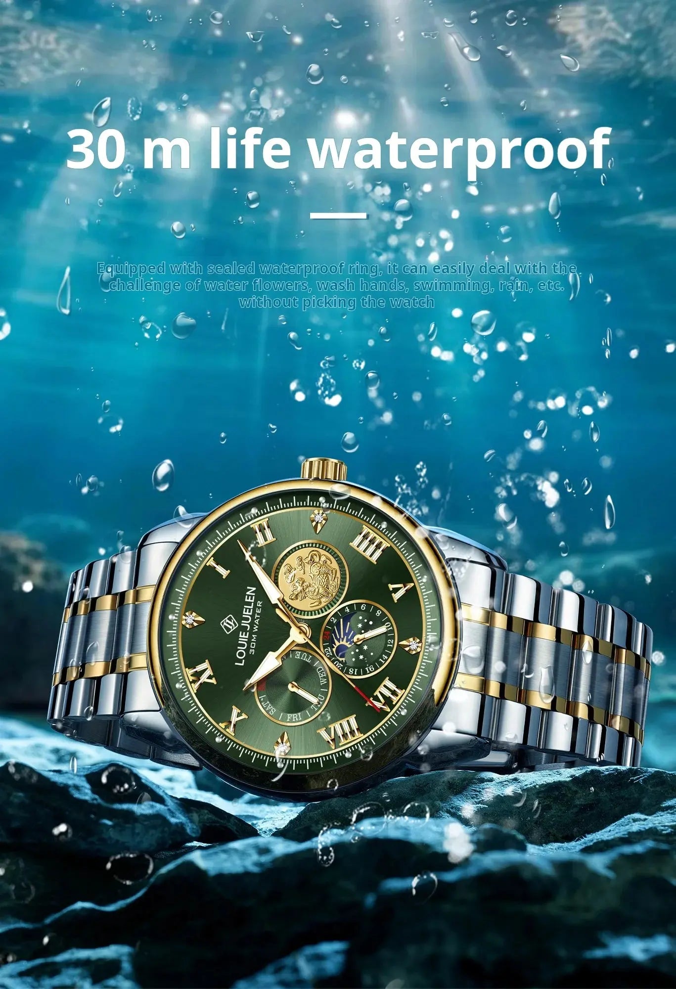 LOUIE JUELEN New Men's Quartz Watch Luminous  Sun Moon and Stars  Men's Wristwatch Gift For Men relojes para hombres luxecrown.co.uk