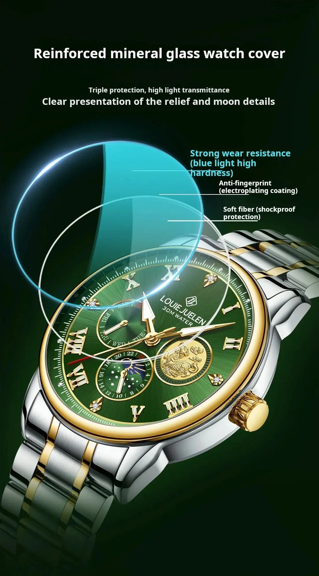 LOUIE JUELEN New Men's Quartz Watch Luminous  Sun Moon and Stars  Men's Wristwatch Gift For Men relojes para hombres luxecrown.co.uk