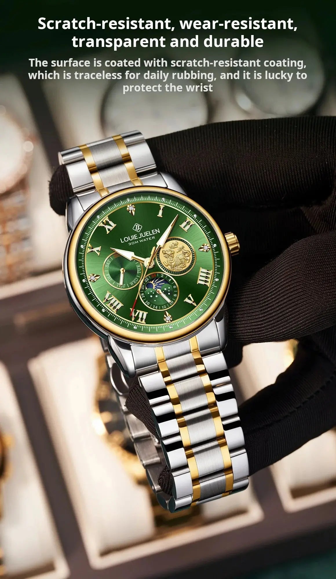 LOUIE JUELEN New Men's Quartz Watch Luminous  Sun Moon and Stars  Men's Wristwatch Gift For Men relojes para hombres luxecrown.co.uk