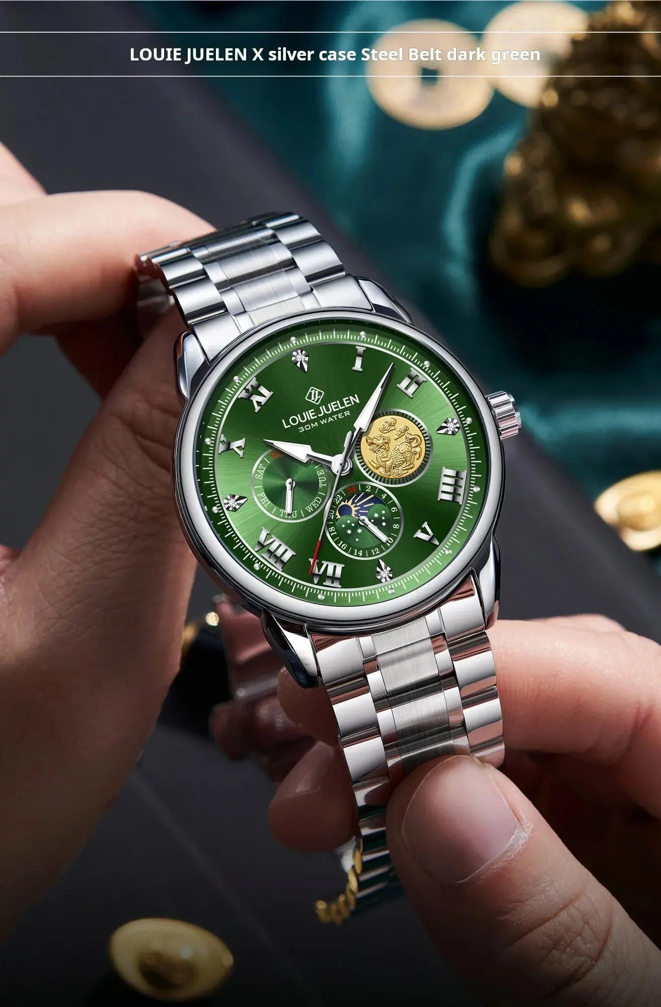 LOUIE JUELEN New Men's Quartz Watch Luminous  Sun Moon and Stars  Men's Wristwatch Gift For Men relojes para hombres luxecrown.co.uk