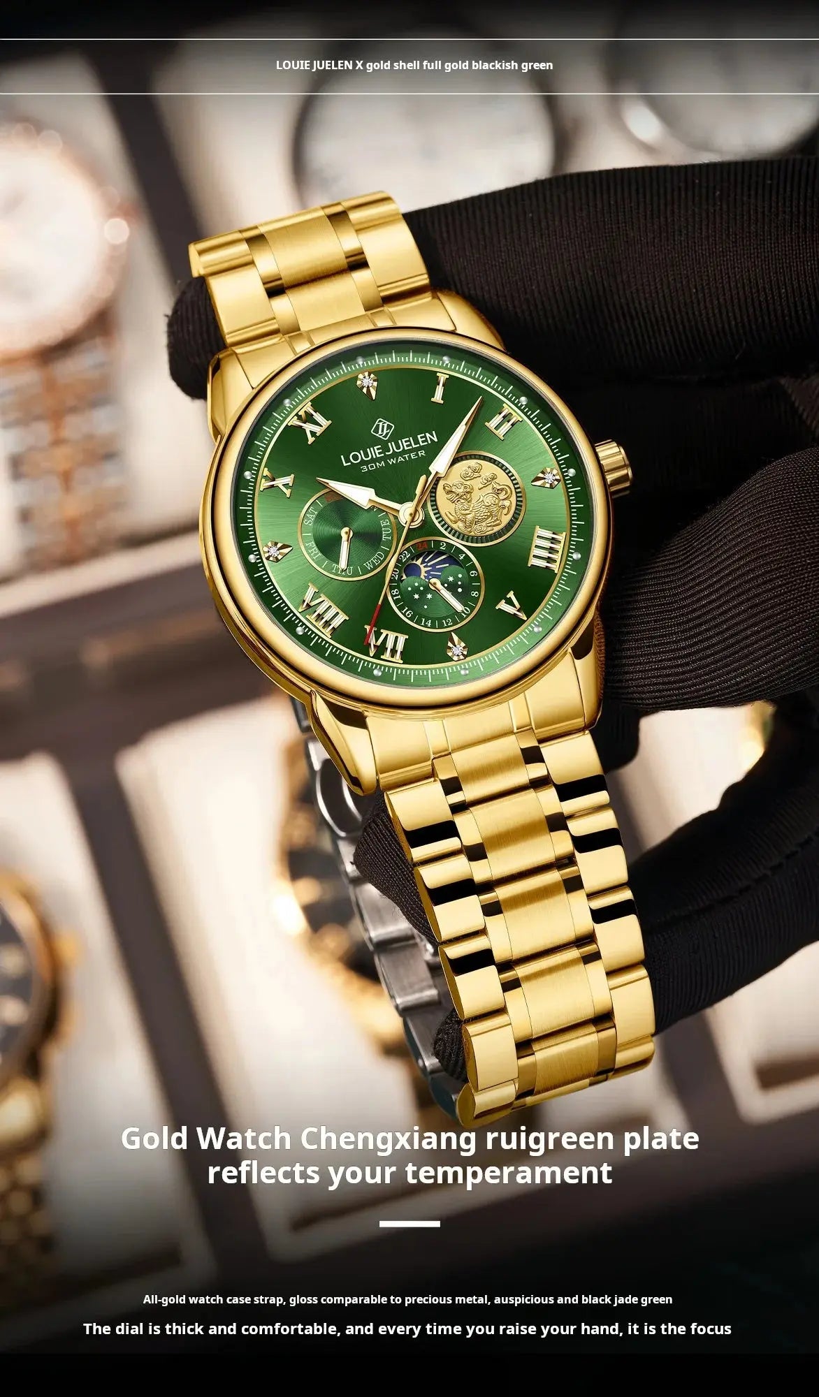 LOUIE JUELEN New Men's Quartz Watch Luminous  Sun Moon and Stars  Men's Wristwatch Gift For Men relojes para hombres luxecrown.co.uk